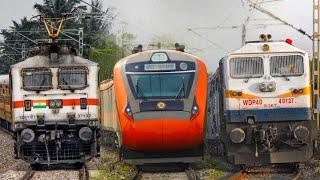 Dangerous 130kmph  WAP7 Bagmati SF+Trivandrum mail+Ranchi Rajdhani+SBC Shatabdi attacks Umroli - IR