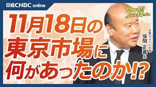 【11月18日(月)東京株式市場】日経平均株価は反落、世界的半導体株安の要因は／日本株・ハイテク株や医薬品株⇩／日銀植田総裁、追加利上げは？ドル円相場も動き／米金利上昇、株への影響は／エヌビディア決算