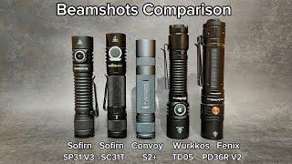 [Beamshots Comparison] Sofirn SP31 V3 vs SC31T vs Convoy S2+ vs Wurkkos TD05 vs Fenix PD36R V2