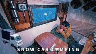 "Winter car camping" -2°C snowy mountains, overnight in the car. Altitude 1300m. Camper. 137