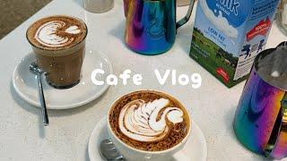 CAFE VLOG ️ Let's make 2 cups of coffee faster at once with Basic Latte Art | ASMR