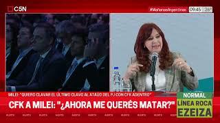 DURÍSIMA RESPUESTA de CRISTINA KIRCHNER a MILEI tras sus DICHOS: "¿AHORA me QUERÉS MATAR?"