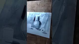 Still life drawing in grisaille technique