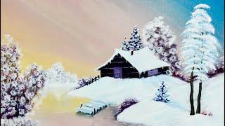 Acrylic painting - Landscape #43 ️ Memories of Winter - Satisfying art - beginners art