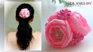 Цветы из лент/ Kanzashi flower tutorial/ Wedding hair accessoire/ Ola ameS DIY