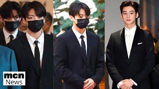 Jungkook V BTS & Cha Eunwoo at Astro Moonbin Funeral in Seoul Right Now Eun woo Suga RM haegeum mv