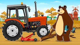 Hard Work on the Farm and Tractor Failure in the Field | The Bear Farm | Vehicles Farm Animated