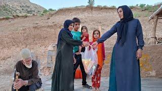 Grandma and Mr. Muhammad helping Fatima and her children 