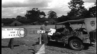 Convoy leader of Red Ball Express stops at check point and walks in to inspection...HD Stock Footage