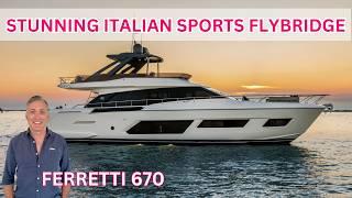 FERRETTI 670 SPORTS FLYBRIDGE BOAT WALKTHROUGH