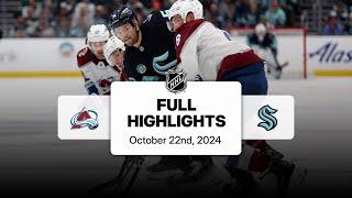 Avalanche at Kraken | October 22, 2024 | NHL Full Game Highlights