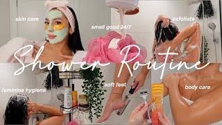 EVERYTHING SHOWER ROUTINE 2024 🫧 smell good ALL DAY, feminine hygiene, self care tips + motivation