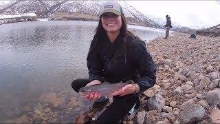 Fly fishing for browns and bows at Deer Creeks ice off