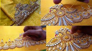 GOLD COMBINATION WORK || STEP BY STEP STITCHING | Nehar Maggam Work | For Beginner