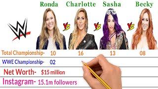 Ronda Rousey Vs Charlotte Flair Vs Sasha banks Vs Becky Lynch Comparison - Bio2oons