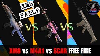 XM8 vs SCAR vs M4A1 FREE FIRE || XM8 comparison, review, & tests with SCAR & M4A1