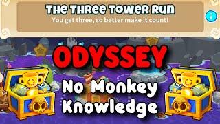 BTD6 Odyssey | No Monkey Knowledge Guide | Hard Mode Tutorial | The Three Tower Run