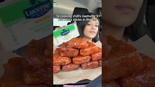 Cooking chili’s nashville hot mozzarella sticks in the car #shorts #chilis #cheese #mukbang