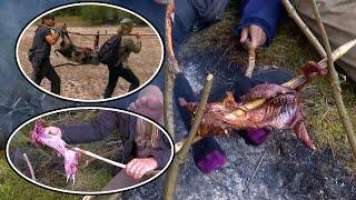 Man and Woman Survive in the Wild: Successfully Hunting Wild Boar and Hare for a Wilderness BBQ