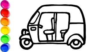 How to Draw Auto Rickshaw | Drawing & Coloring Auto Rickshaw