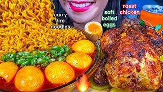 ASMR CURRY FIRE NOODLES, WHOLE ROAST CHICKEN, SOFT BOILED EGGS, MASSIVE Eating Sounds