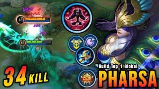 34 Kills!! Pharsa Best Build and Emblem 100% Deadly!! - Build Top 1 Global Pharsa ~ MLBB