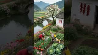 Rural life (grandparents watering vegetables)