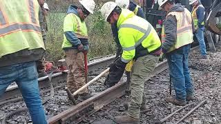 Track Gang at Work Replacing Rail and Ties