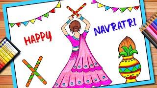 Navratri Festival Drawing | Dandiya Dance Drawing | Navratri Dance Drawing | Garba Dance Drawing