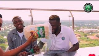 WATCH Funny Video of Victor Osimhen & Boniface Advertising Garri In Super Eagles Camp