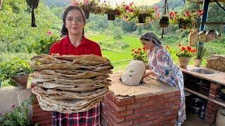Daily rural life in Iran! Cooking lavash bread and soup with grandma's recipe for dinner