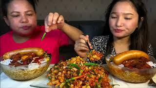 Mix Soup को साथमा  Rice noodles अनि Dry गरेर बनाएको chicken मा पिरो अमीलो गिलो चटपटे mukbang