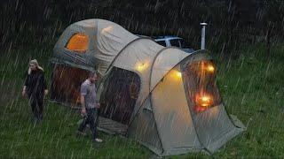 CAMPING IN A TWO-STORY TENT DURING A DOWNPOUR