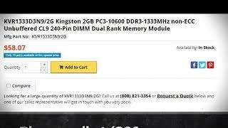 KVR1333D3N9/2G Kingston 2GB PC3-10600 DDR3-1333MHz non-ECC Unbuffered CL9 240-Pin DIMM