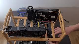 Cheap GPU crypto mining rig assembly, shoe rack used as a frame