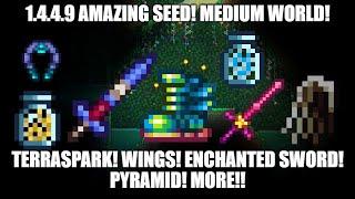 Terraria 1.4.4.9 PC Amazing Seed Medium World! Terraspark Boots! Enchanted Sword! Wings! More Stuff!