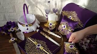 Handmade Wedding set purple and gold Wedding accessories Свадебный набор Свадебные свечи VIZZARA