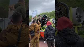 Russia Moscow tanker on motorcycle trains in vilii stoike