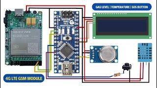 Monitoring Gas Level | Temperature | SoS Button | With Arduino And 4G LTE GSM Module