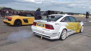 600HP Opel Calibra 4x4 Turbo vs Audi R8 V10 Plus