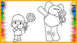 Coloring Pocoyo & Elly with Sunflower | How To Color, Easy Coloring, Drawing & Painting