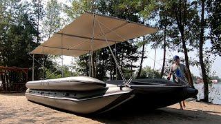 Коммерческий катамаран TRAVEL XXL. Сборка тента | Commercial catamaran TRAVEL XXL. Awning assembly