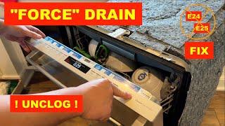   FORCE DRAIN BOSCH DISHWASHER TO UNCLOG DRAIN PIPE - E24 / E25 ERROR FIX  