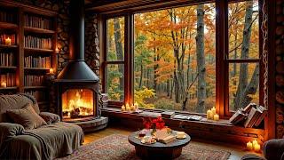 Autumn Cabin Ambience: Ethereal Jazz and Fireplace Sounds for a Peaceful Day 