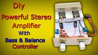 Diy Powerful Ultra Bass Stereo Amplfiier Using C5200 transistor with Bass&balance Controller