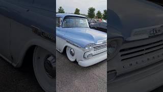 59 Chevy truck and a huge Dodge truck