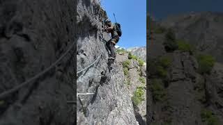 Climbing a Via Ferrata down a canyon in Ouray, Colorado. #climbing #colorado #adventure #awesome