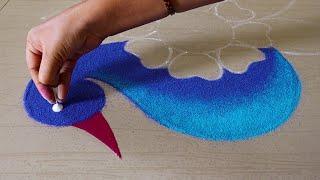 Easy Peacock Rangoli Designs For Diwali | Rangoli Peacock | Peacock Kolam | Peacock Muggulu | Art