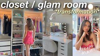 ULTIMATE GLAM ROOM TRANSFORMATION! building a closet wall, beauty vanity, wardrobe cleanout + TOUR 