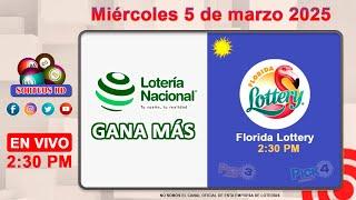 Lotería Nacional Gana Más y Florida Lottery en VIVO │Miércoles 5 de marzo 2025  – 2:30 PM